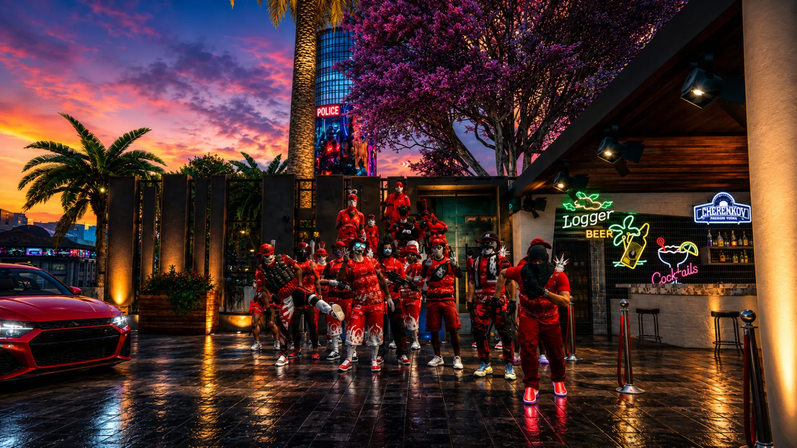A crew holding a corner in Vespucci after dark