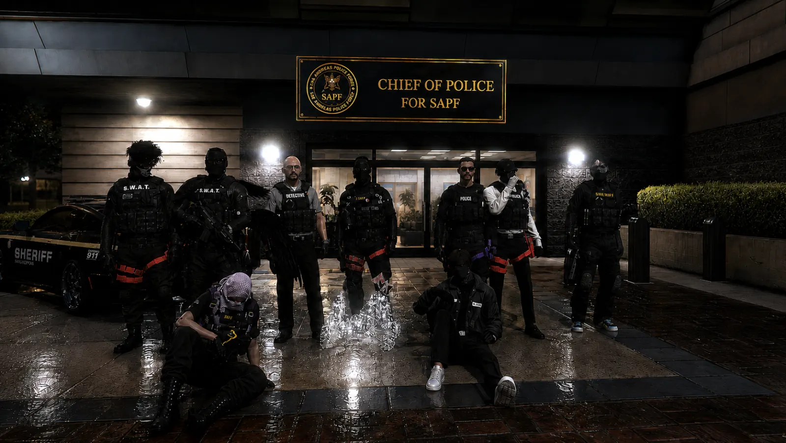 SAPF officers assembled inside the precinct before shift